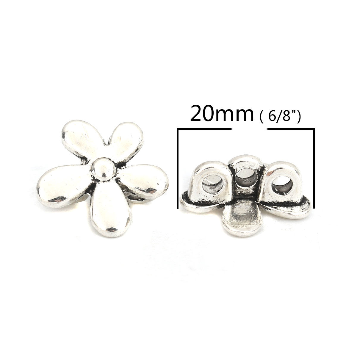 Bild von Zinklegierung Ösenknöpfe 3 Löcher Blumen Antiksilber 20mm x 19mm, 20 Stück