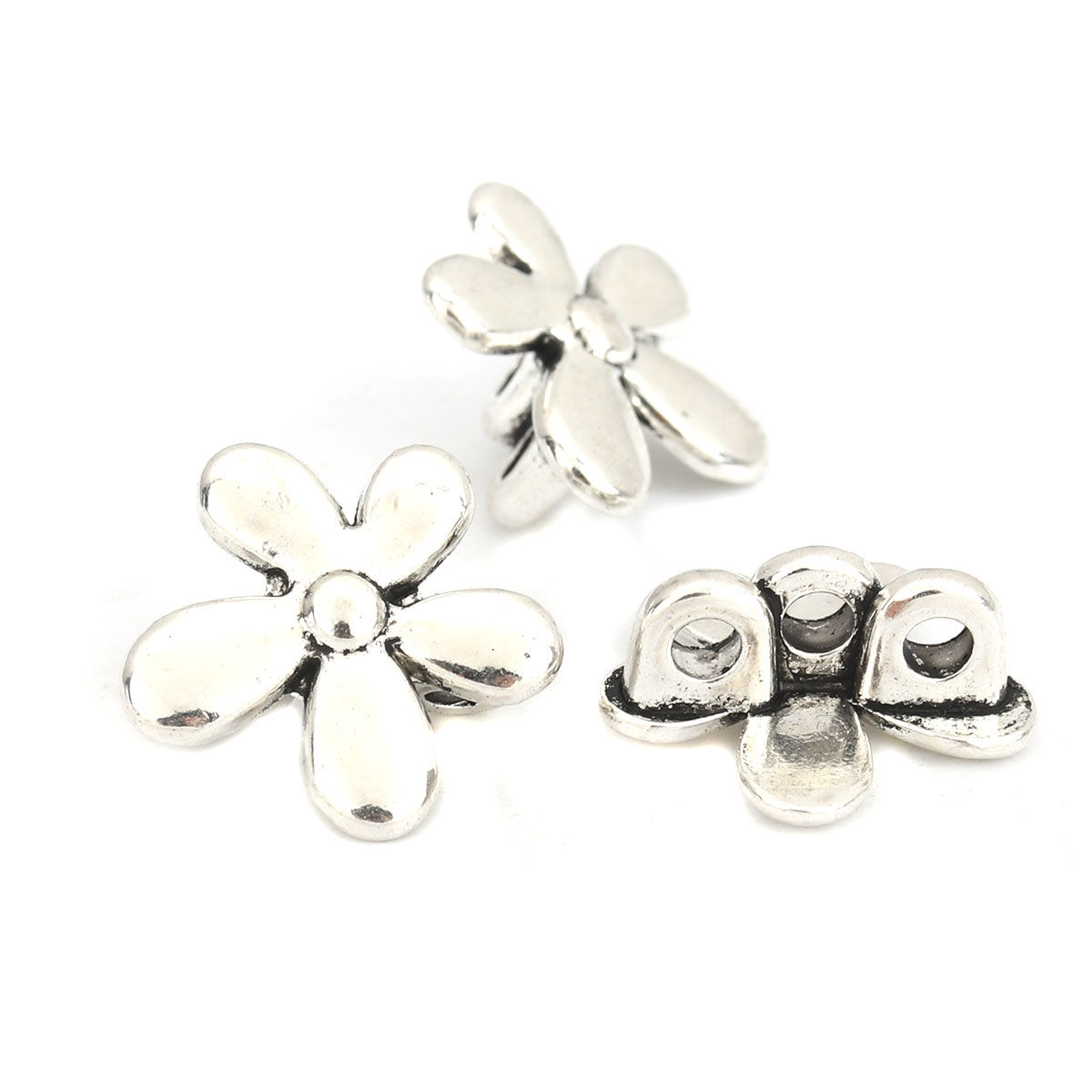 Bild von Zinklegierung Ösenknöpfe 3 Löcher Blumen Antiksilber 20mm x 19mm, 20 Stück