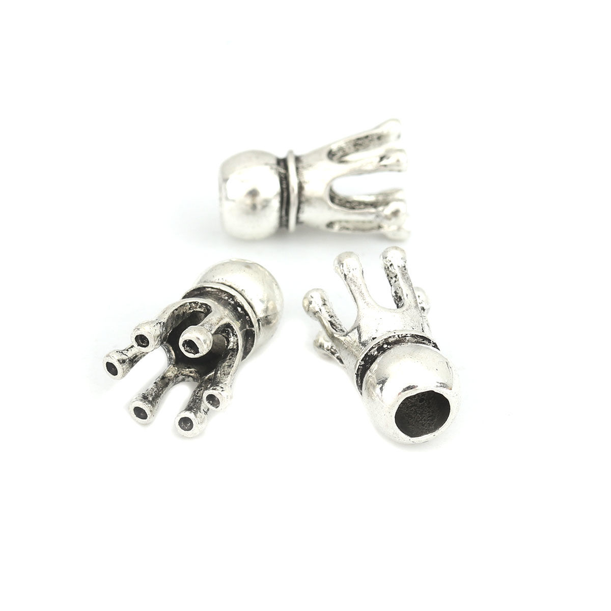 Picture of Zinc Based Alloy Beads Crown Antique Silver Color About 18mm x 12mm, Hole: Approx 5.1mm, 10 PCs