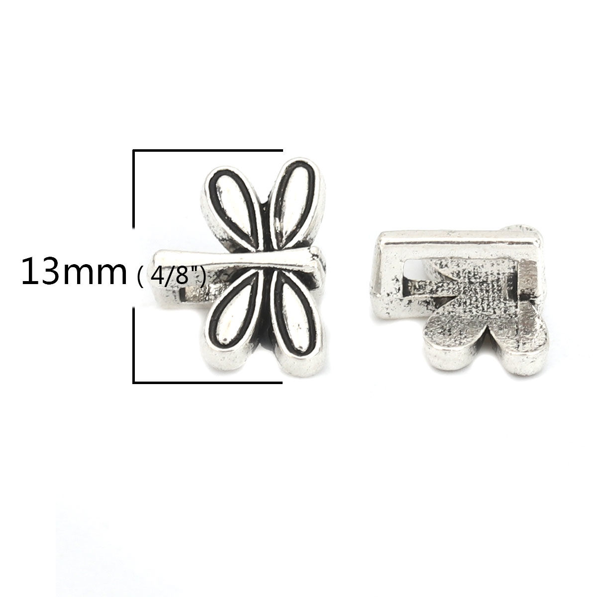 Picture of Zinc Based Alloy Slide Beads Dragonfly Animal Antique Silver Color About 13mm x 10mm, Hole:Approx 6.3mm x 2mm 100 PCs