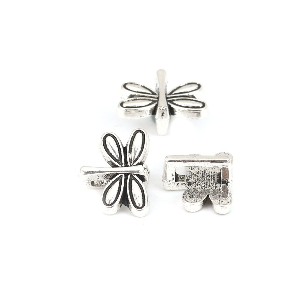 Picture of Zinc Based Alloy Slide Beads Dragonfly Animal Antique Silver Color About 13mm x 10mm, Hole:Approx 6.3mm x 2mm 100 PCs