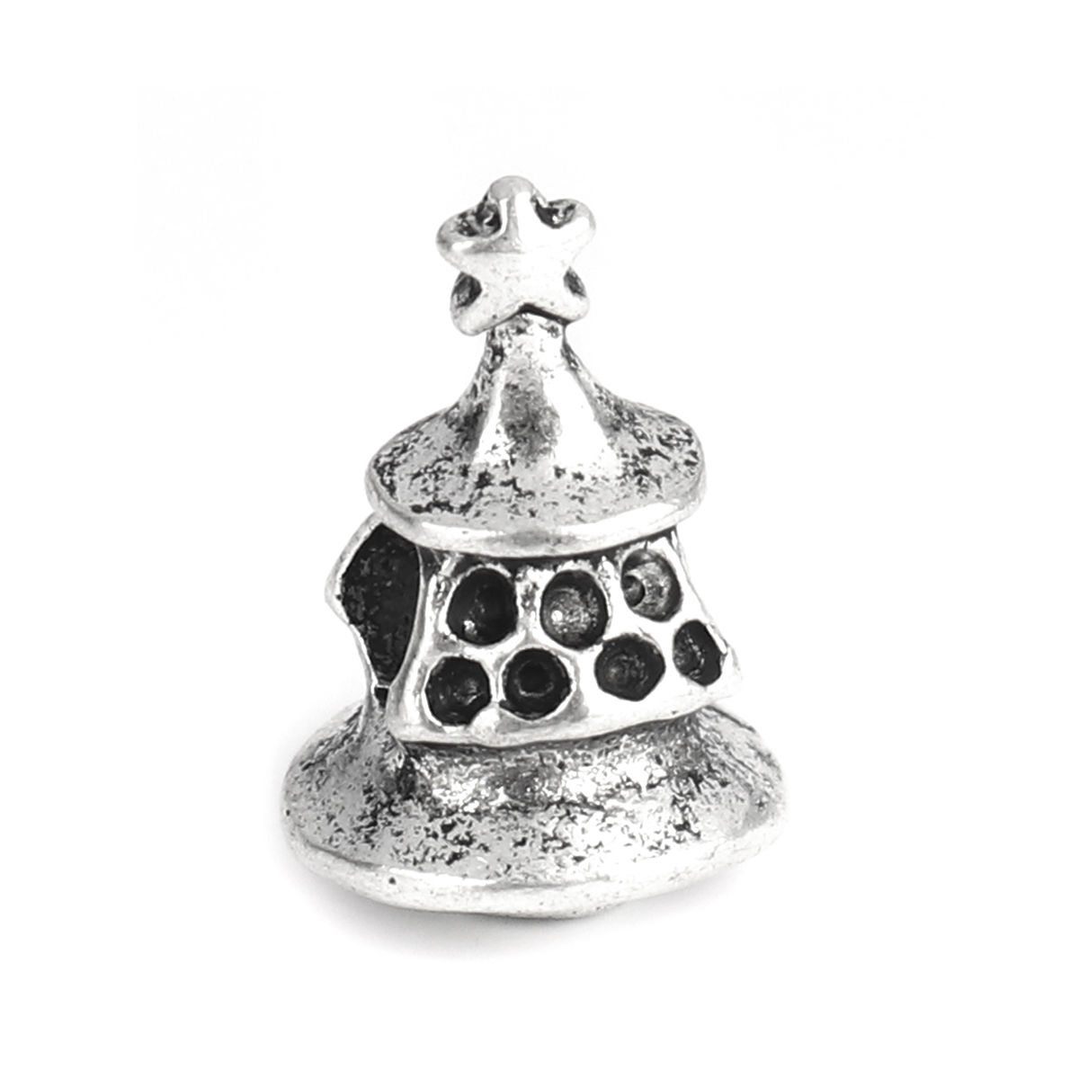 Picture of Zinc Based Alloy Beads Christmas Tree Antique Silver Color (Can Hold ss5 Pointed Back Rhinestone) About 16mm x 11mm, Hole: Approx 4.2mm, 10 PCs