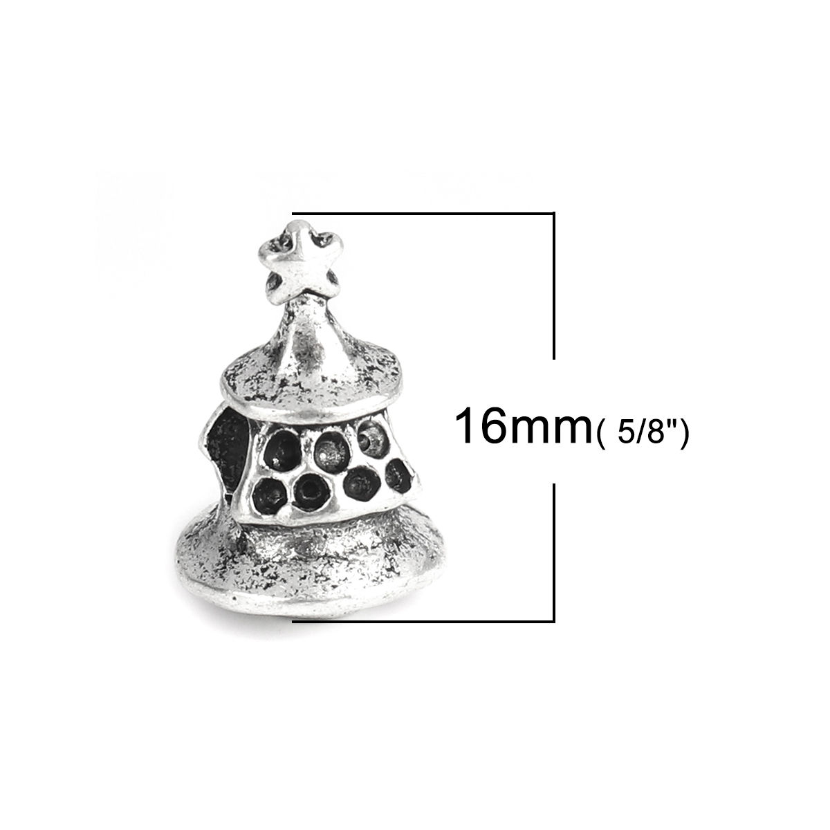 Picture of Zinc Based Alloy Beads Christmas Tree Antique Silver Color (Can Hold ss5 Pointed Back Rhinestone) About 16mm x 11mm, Hole: Approx 4.2mm, 10 PCs