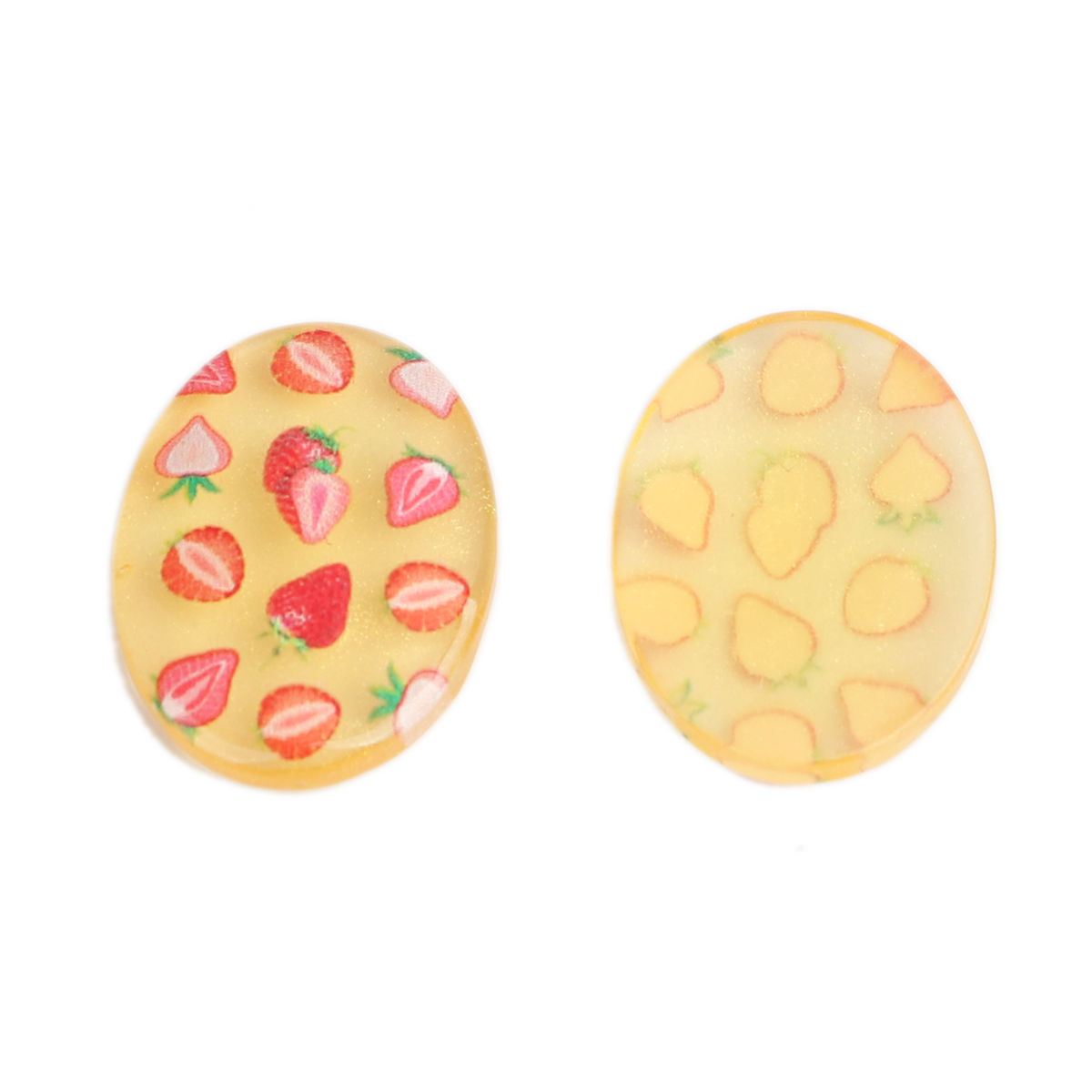 Изображение Смола Газоплотный Кабошон Овальные Разноцветный Клубника С узором 26мм x 19мм, 10 ШТ