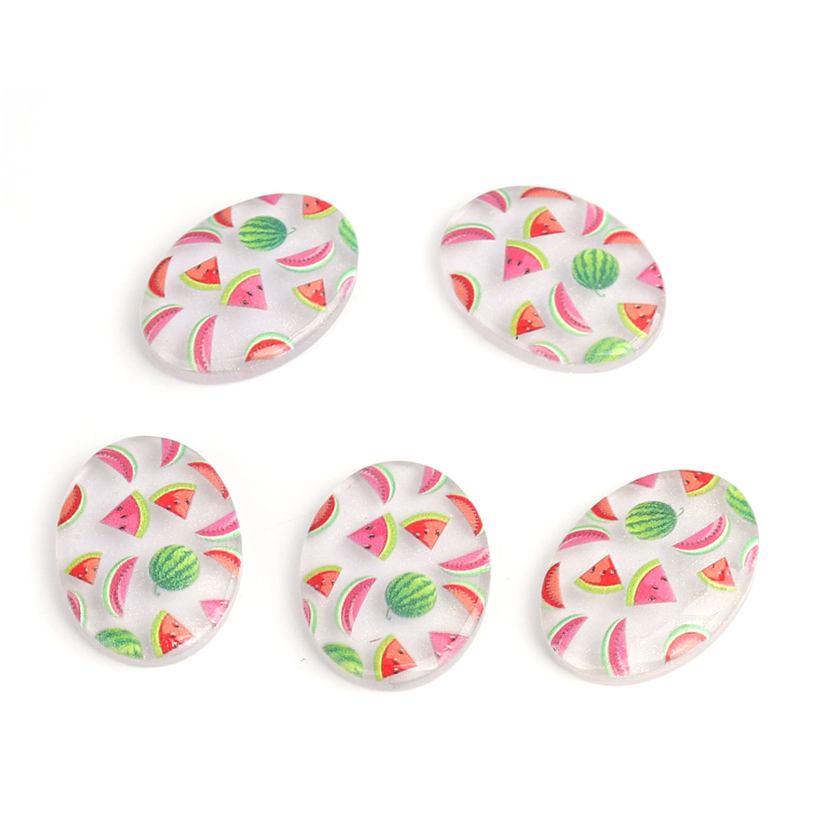 Picture of Resin Dome Seals Cabochon Watermelon Fruit Multicolor Oval Pattern 26mm x 19mm, 10 PCs