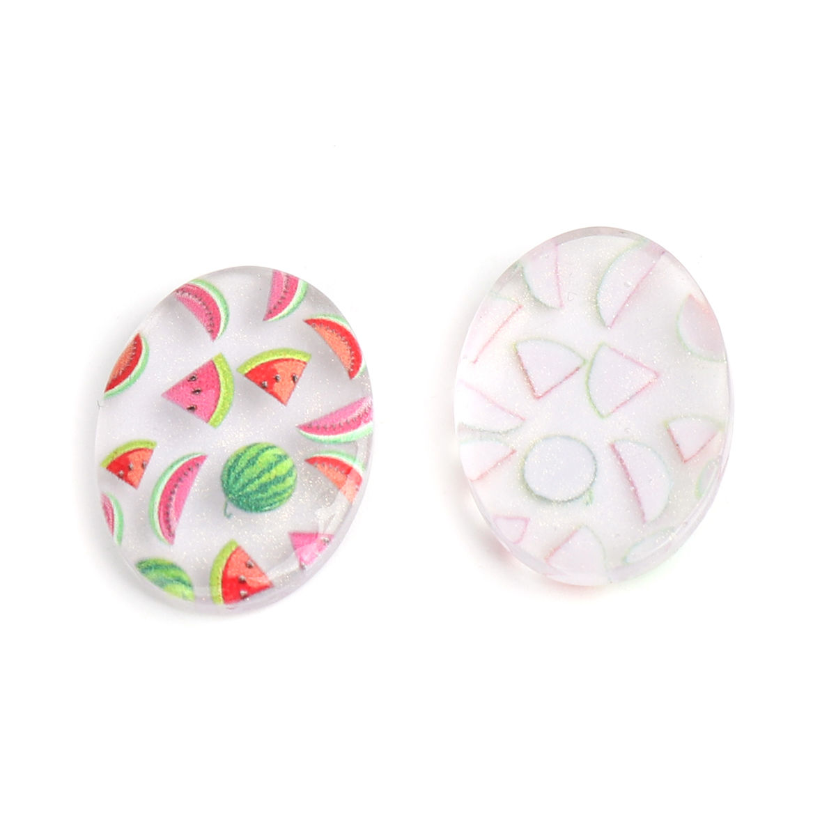Picture of Resin Dome Seals Cabochon Watermelon Fruit Multicolor Oval Pattern 26mm x 19mm, 10 PCs