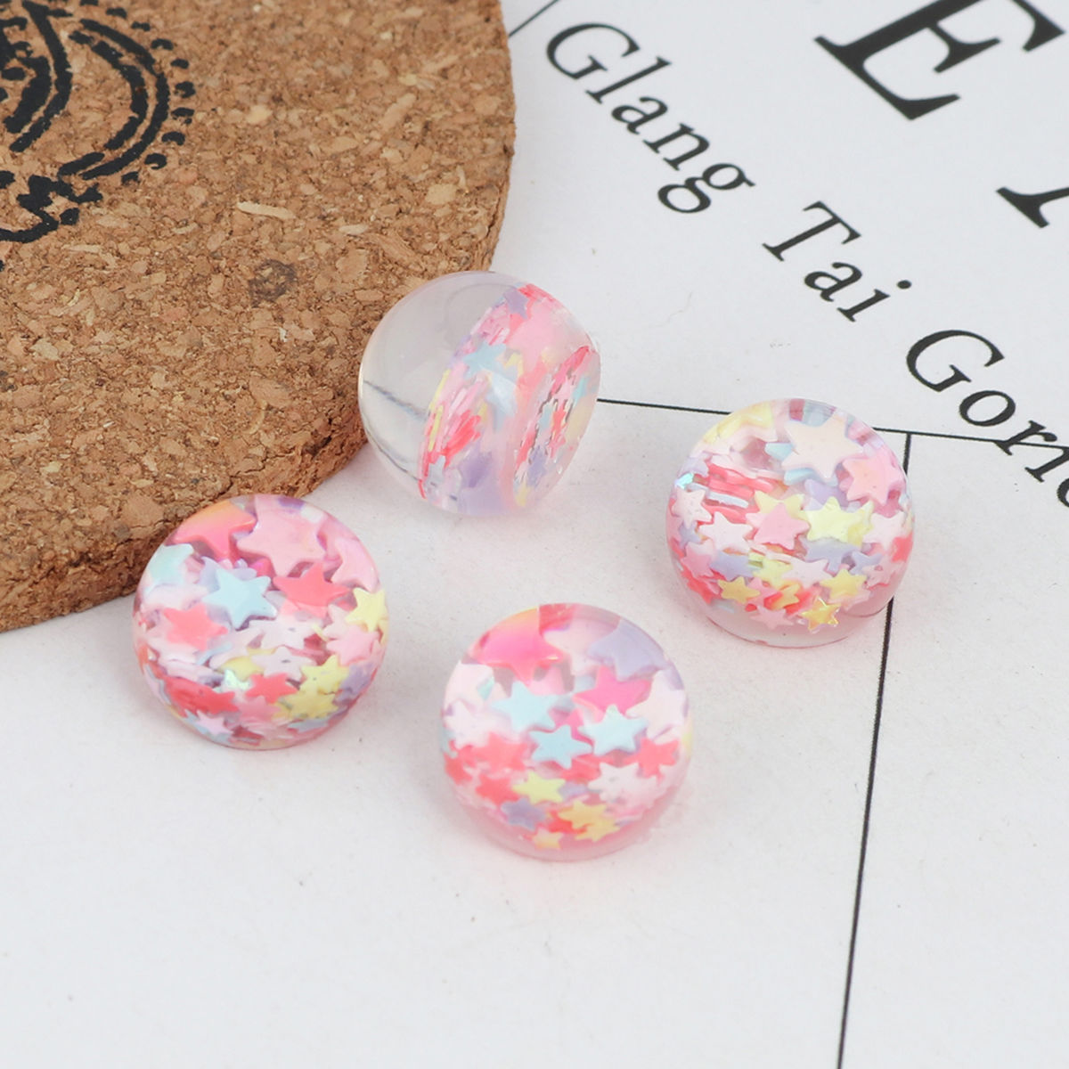 Изображение Смола Газоплотный Кабошон Cфера Прозрачный Звезда С узором Блестки 15мм x 13мм, 20 ШТ