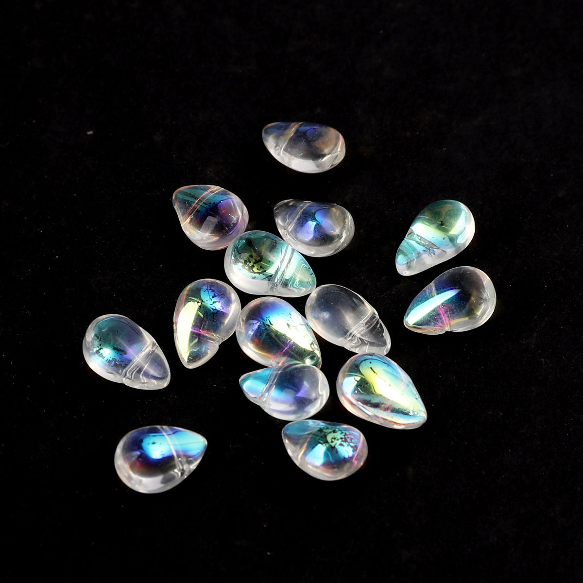 Picture of Glass Beads Drop Transparent Clear AB Rainbow Color About 9mm x 6mm, Hole: Approx 0.7mm, 25 PCs