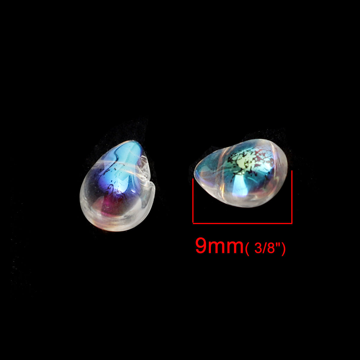 Picture of Glass Beads Drop Transparent Clear AB Rainbow Color About 9mm x 6mm, Hole: Approx 0.7mm, 25 PCs