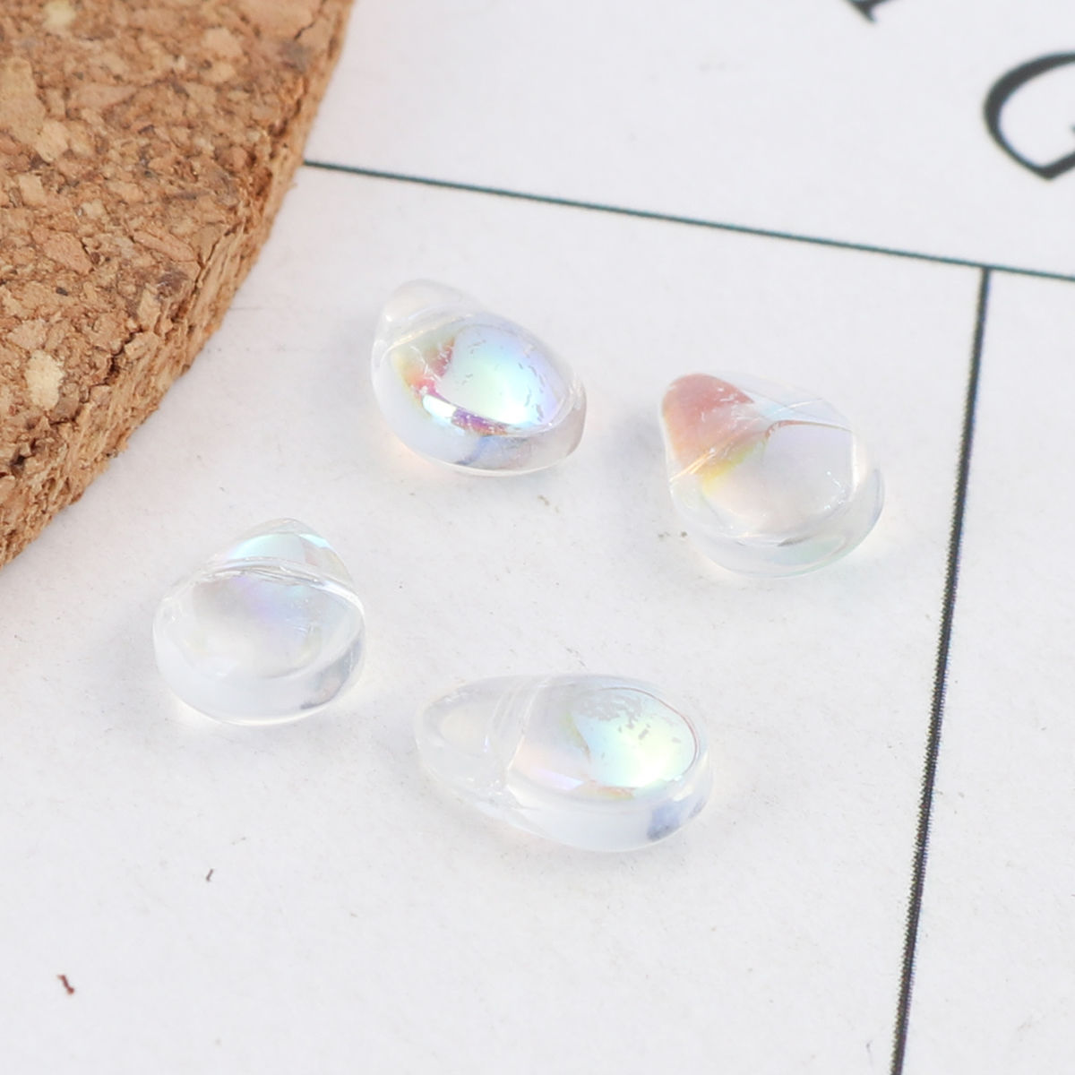 Picture of Glass Beads Drop Transparent Clear AB Rainbow Color About 9mm x 6mm, Hole: Approx 0.7mm, 25 PCs