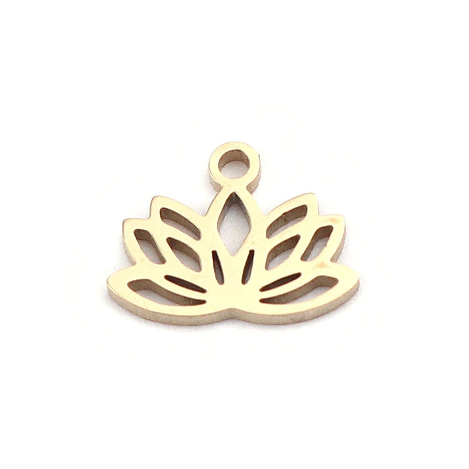Image de Breloques Religieux en 304 Acier Inoxydable Fleur de Lotus Plaqué Or Véritable 18K Creux 10mm x 8mm, 2 Pcs