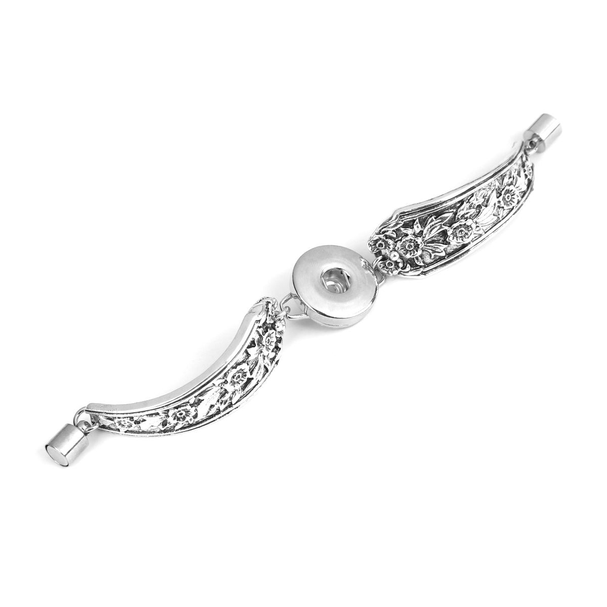 Picture of Zinc Based Alloy Snap Button Bracelets Fit 18mm/20mm Snap Buttons Antique Silver Color Round 18cm(7 1/8") long, Hole Size: 6mm, 1 Piece