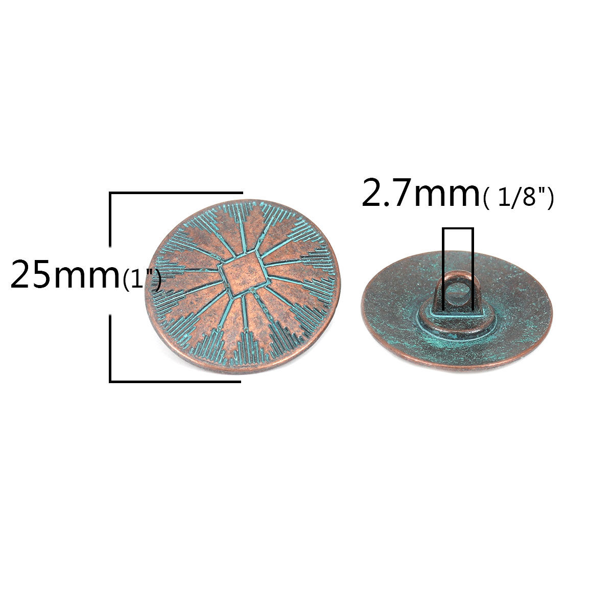 Picture of Zinc Based Alloy Metal Patina Sewing Shank Buttons Oval Antique Copper 25mm x 22mm, 10 PCs