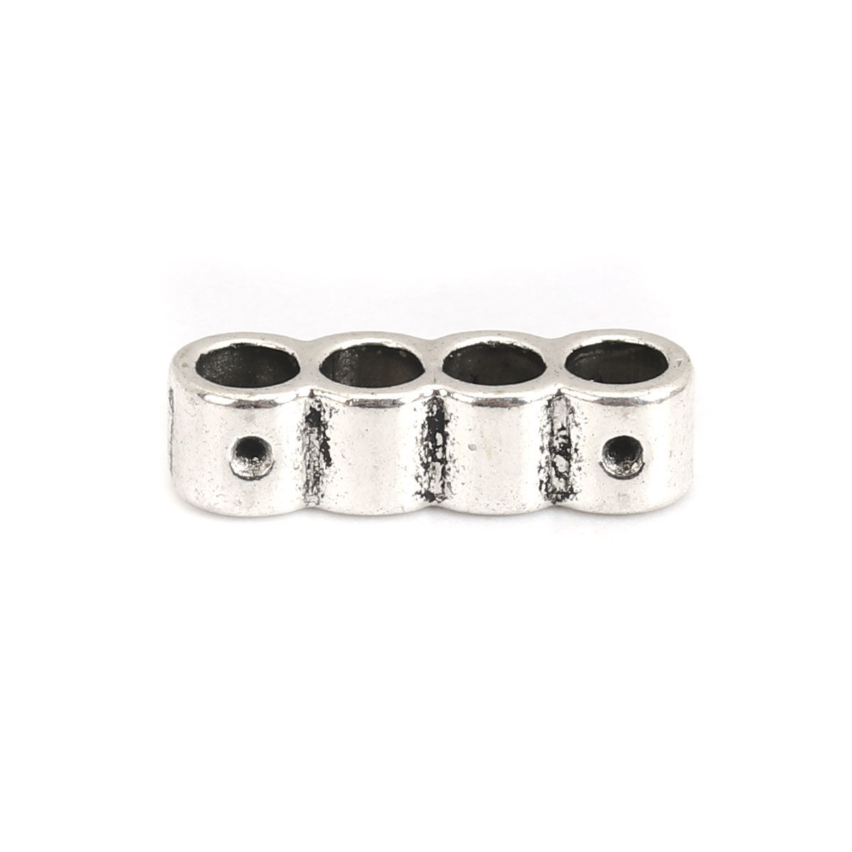Picture of Zinc Based Alloy Beads 4 Holes Cylinder Antique Silver Color About 17mm x 5mm, Hole: Approx 3.3mm, 50 PCs
