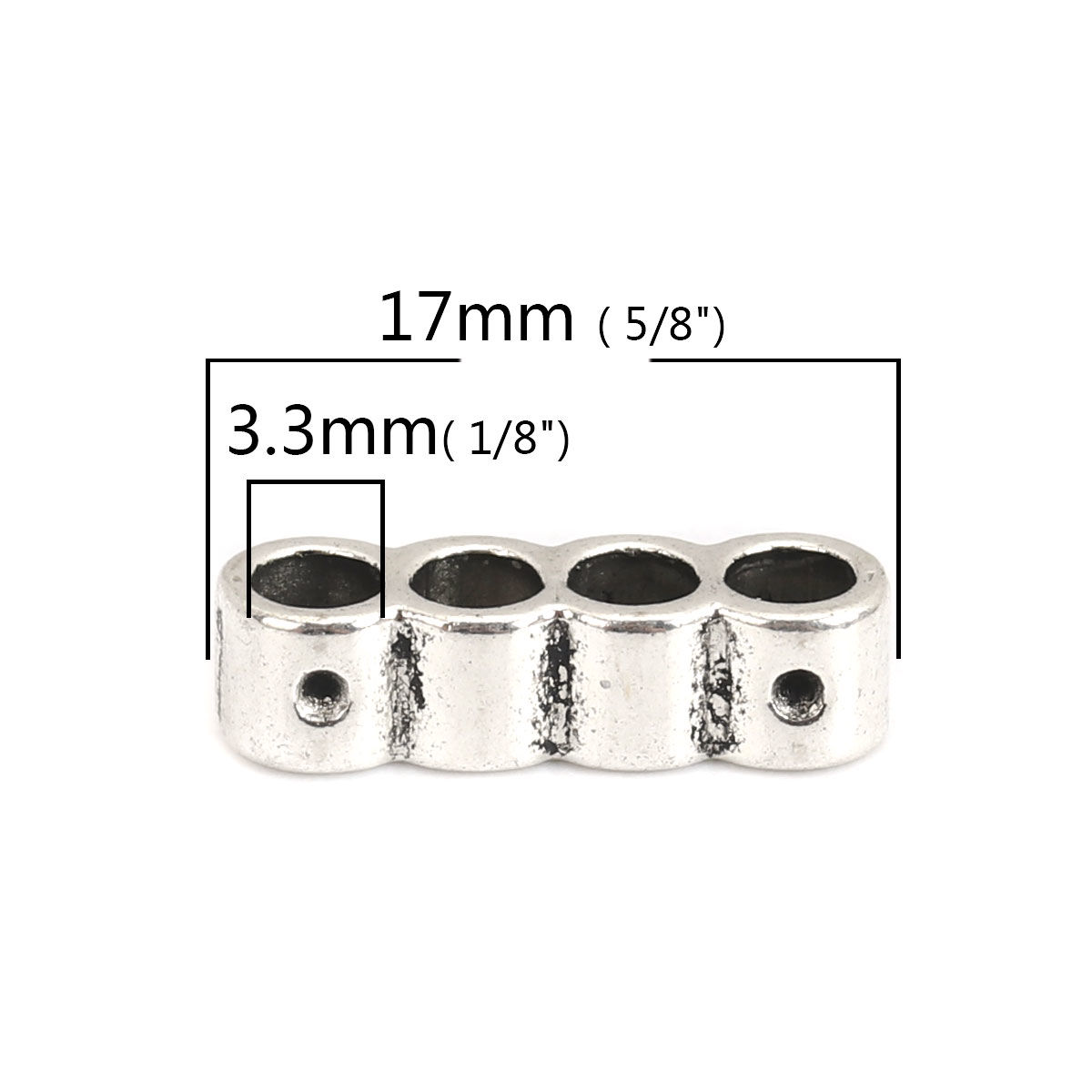 Picture of Zinc Based Alloy Beads 4 Holes Cylinder Antique Silver Color About 17mm x 5mm, Hole: Approx 3.3mm, 50 PCs