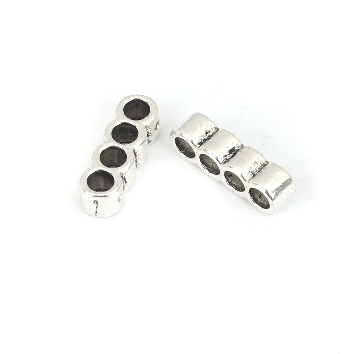 Picture of Zinc Based Alloy Beads 4 Holes Cylinder Antique Silver Color About 17mm x 5mm, Hole: Approx 3.3mm, 50 PCs