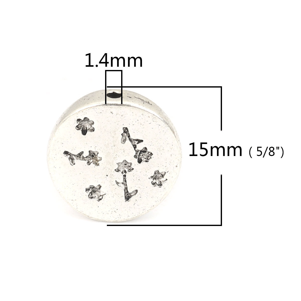 Picture of Zinc Based Alloy Beads Flat Round Antique Silver Color Flower About 15mm x 14mm, Hole: Approx 1.4mm, 10 PCs