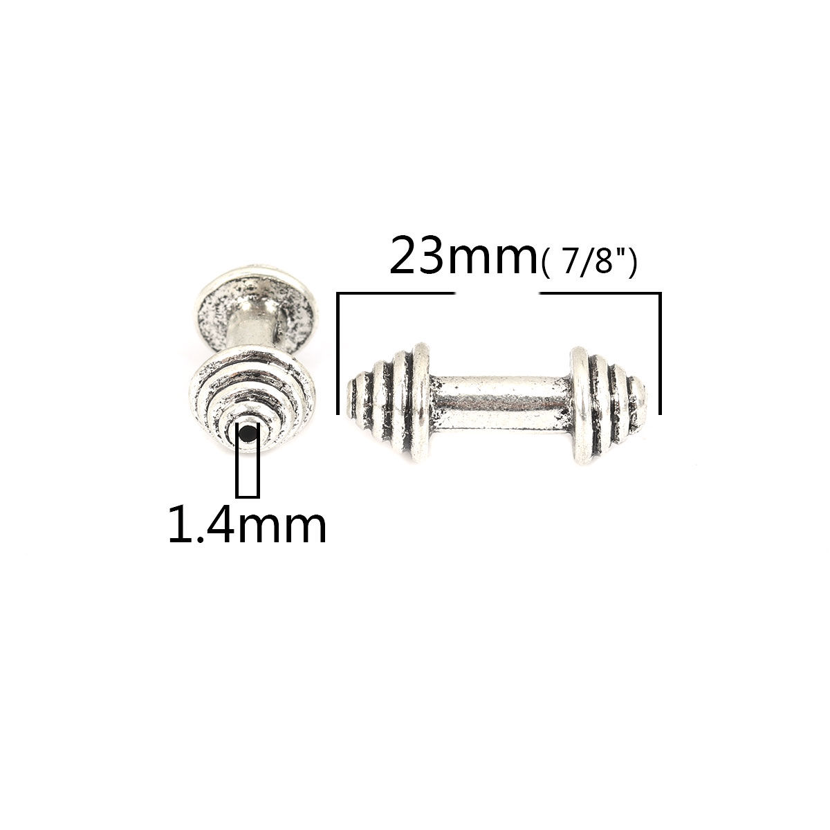 Picture of Zinc Based Alloy Beads Barbell Antique Silver Color About 23mm x 9mm, Hole: Approx 1.4mm, 10 PCs