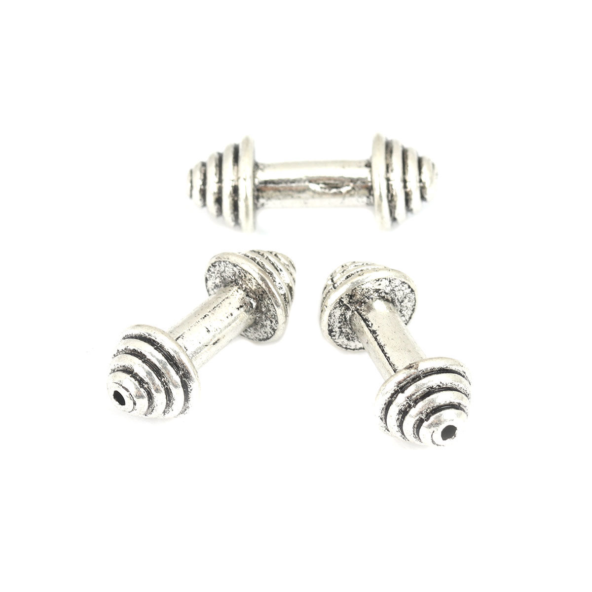 Picture of Zinc Based Alloy Beads Barbell Antique Silver Color About 23mm x 9mm, Hole: Approx 1.4mm, 10 PCs