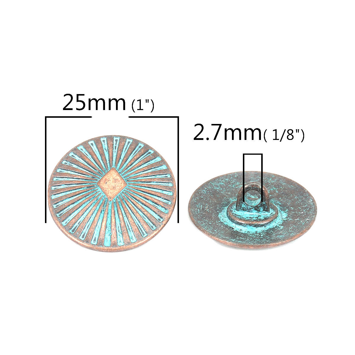 Picture of Zinc Based Alloy Metal Patina Sewing Shank Buttons Oval Antique Copper 25mm x 22mm, 10 PCs