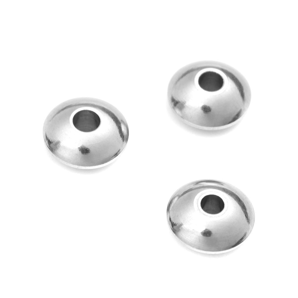 Imagen de 304 Acero Inoxidable Granos del espaciador Platillo Volador Tono de Plata 8mm Diámetro, Agujero: Aprox 2.3mm, 10 Unidades