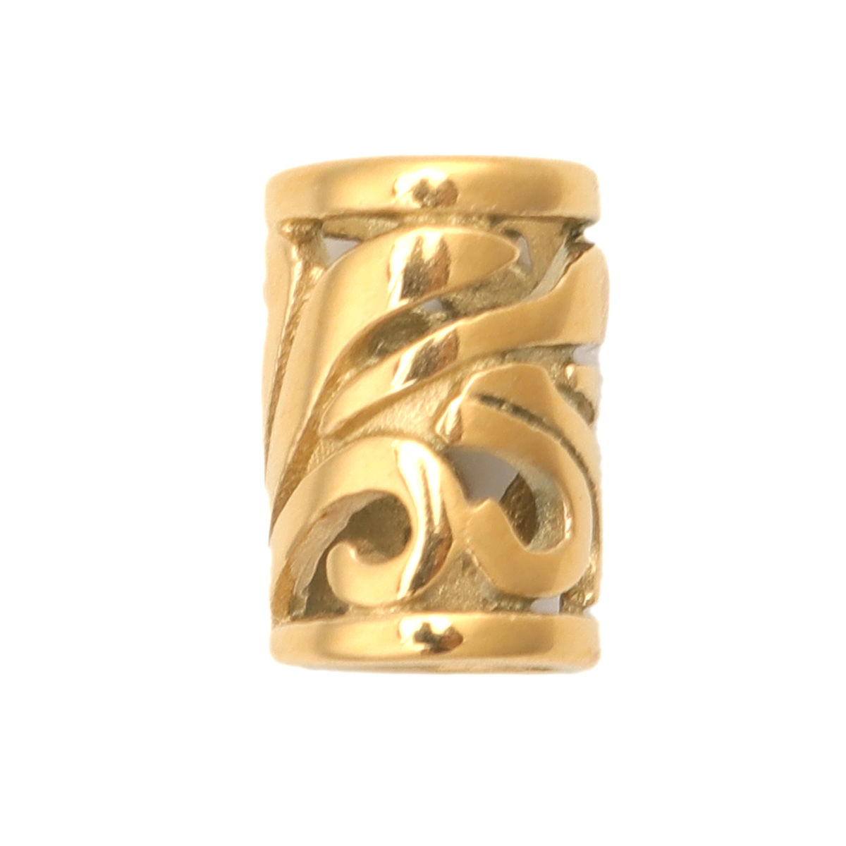 Picture of 1 Piece Eco-friendly PVD Vacuum Plating 304 Stainless Steel Beads For DIY Jewelry Making Gold Plated Cylinder Filigree 10mm x 7mm, Hole: Approx 5mm