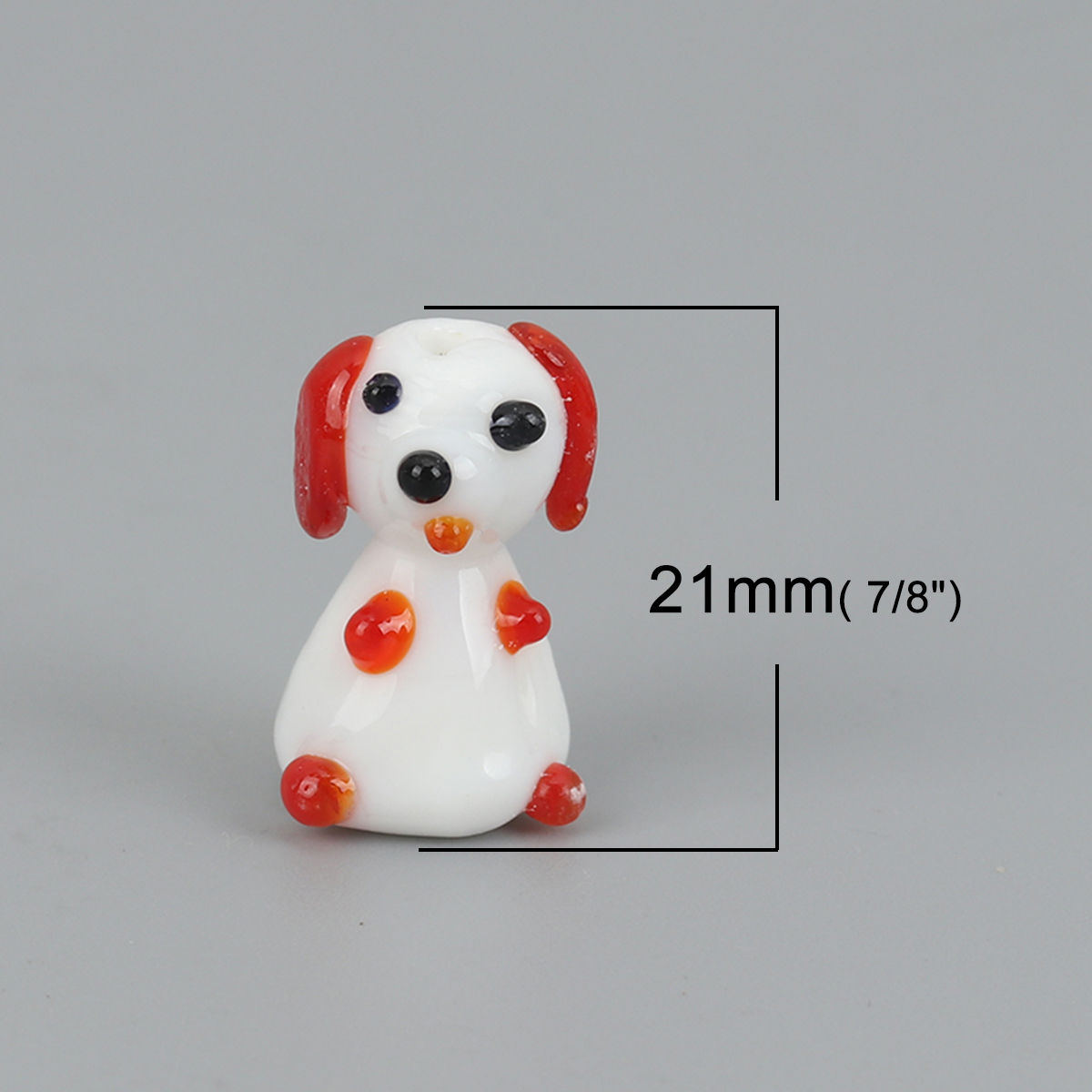 Picture of Lampwork Glass Beads Dog Animal White & Red About 21mm x 13mm, 2 PCs