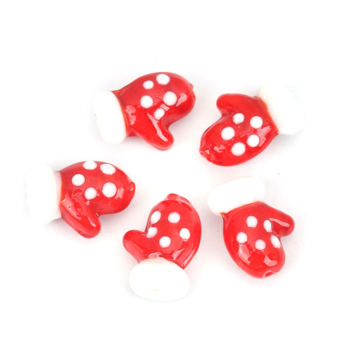 Picture of Lampwork Glass Christmas Beads Glove White & Red About 18mm x 14mm, 5 PCs