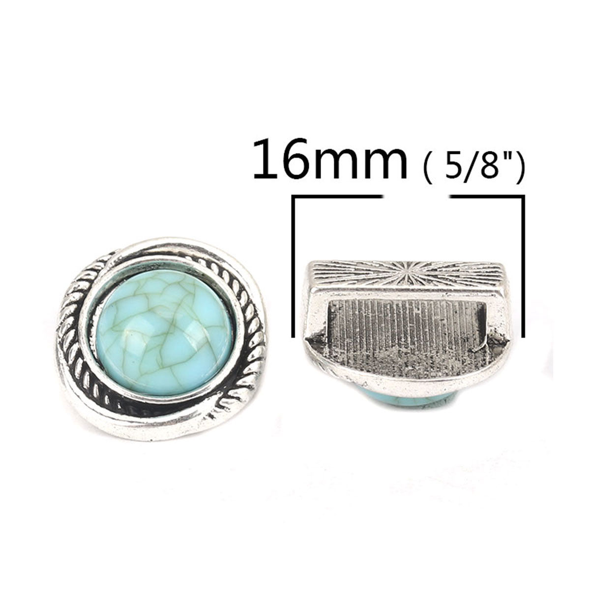 Picture of Zinc Based Alloy Slide Beads Irregular Antique Silver Color Green Blue About 16mm x 15mm, Hole:Approx 10.9mm x 2.7mm 5 PCs