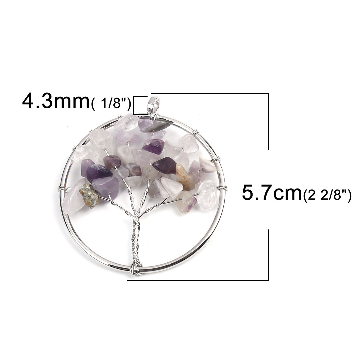Изображение (Сорт A) Аметист ( Природный ) Подвески Серебряный Тон Фиолетовый Круглые Дерево ажурная резьба 5.7см x 5.2см, 1 ШТ