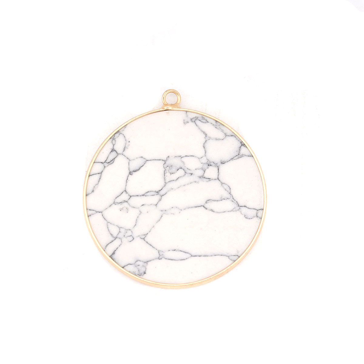 Bild von (Klasse B) Weiß Howlith ( Natur ) Anhänger Rund Vergoldet Schwarz & Weiß 4.4cm x 4cm, 1 Stück