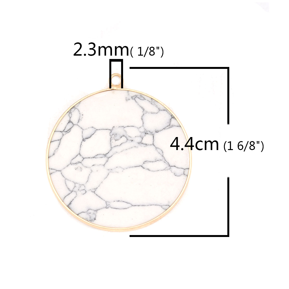 Bild von (Klasse B) Weiß Howlith ( Natur ) Anhänger Rund Vergoldet Schwarz & Weiß 4.4cm x 4cm, 1 Stück