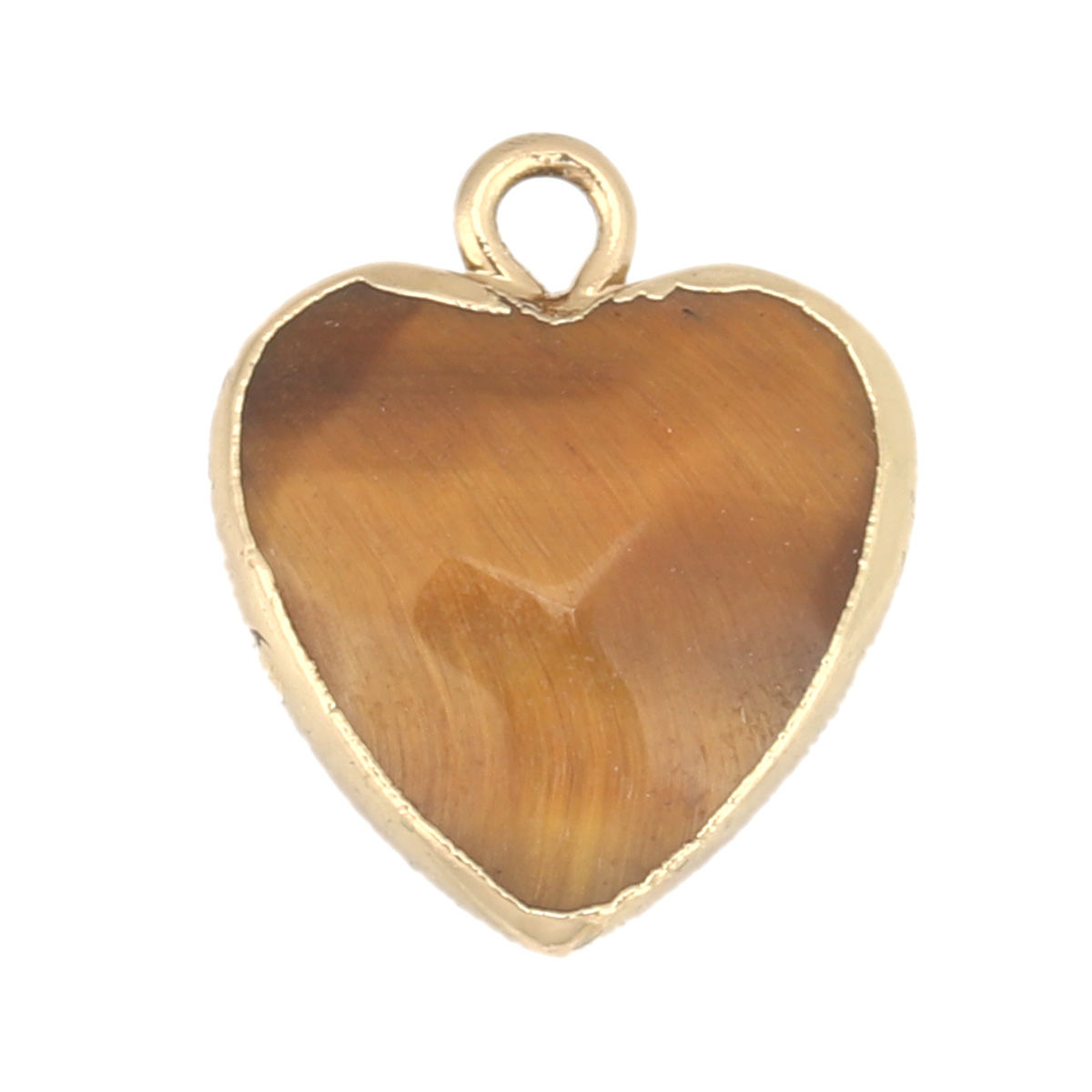 Picture of (Grade A) Tiger's Eyes ( Natural ) Charms Heart Gold Plated Brown Yellow Faceted 17mm x 14mm, 1 Piece