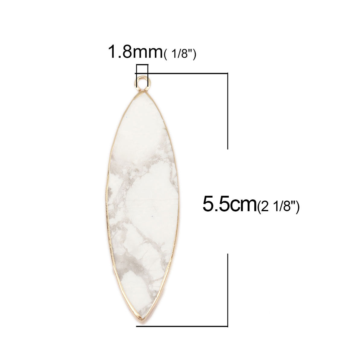 Bild von (Klasse A) Weiß Howlith ( Natur ) Anhänger Marquise Vergoldet Weiß & Grau Textur 5.5cm x 1.5cm, 1 Stück