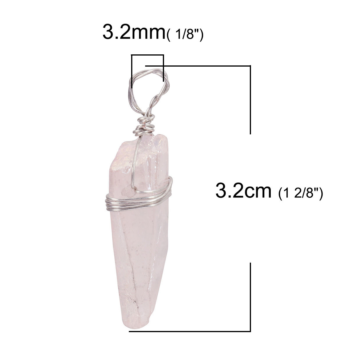 Picture of (Grade B) Crystal ( Natural ) Pendants Silver Tone Light Pink Geometric Wrapped 3.2cm x 1cm, 1 Piece