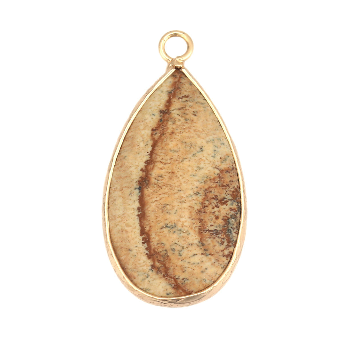 Picture of (Grade A) Arkose ( Natural ) Pendants Gold Plated Khaki Drop 3.3cm x 1.6cm, 1 Piece