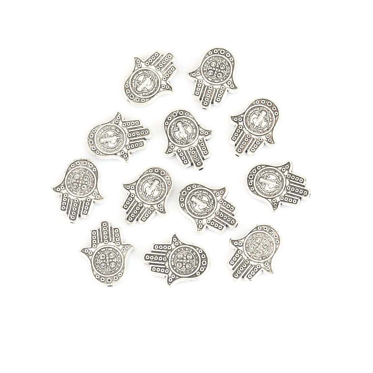 Picture of Zinc Based Alloy Beads Hamsa Symbol Hand Antique Silver Color About 19mm x 16mm, Hole: Approx 1.4mm, 20 PCs