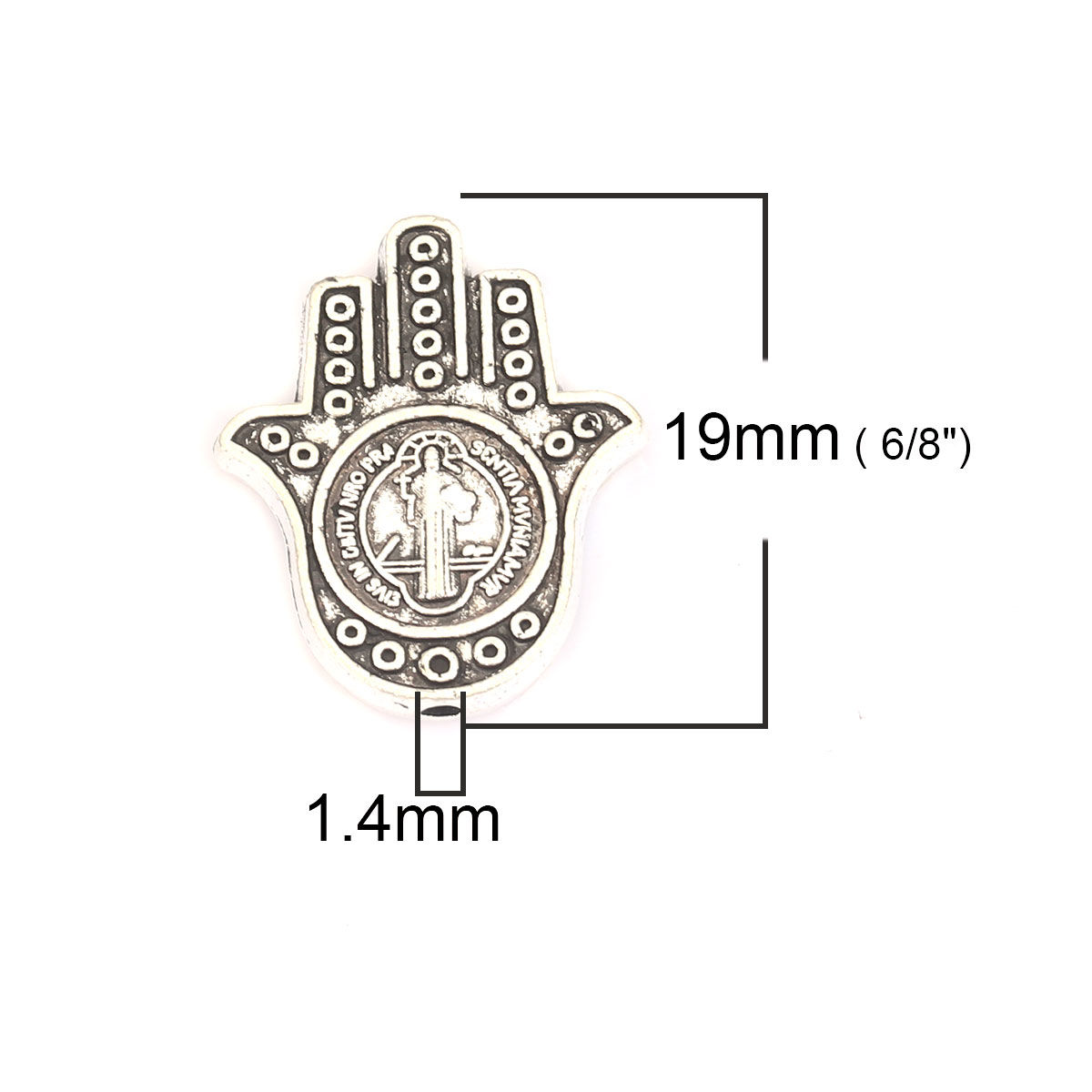 Picture of Zinc Based Alloy Beads Hamsa Symbol Hand Antique Silver Color About 19mm x 16mm, Hole: Approx 1.4mm, 20 PCs
