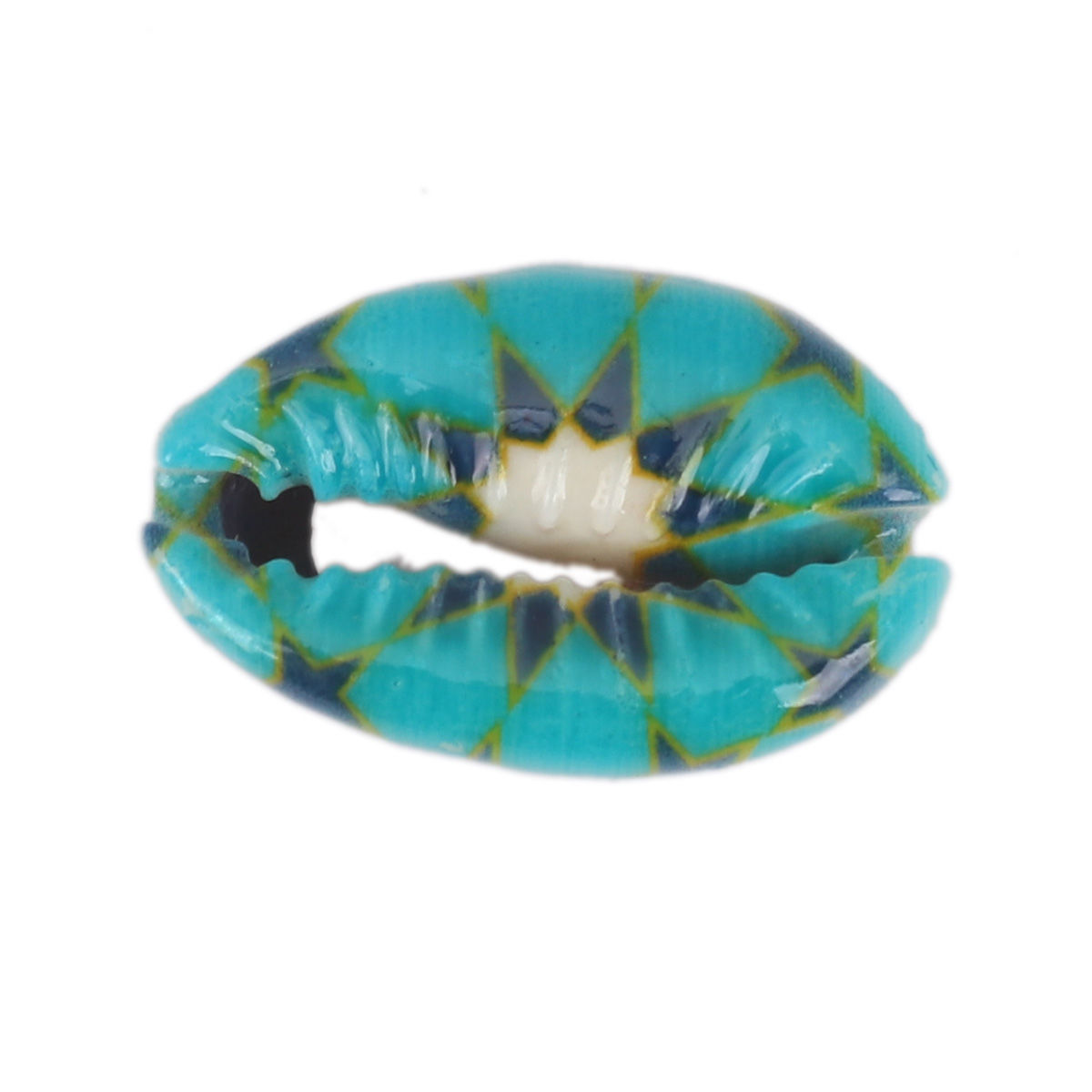 Picture of Natural Shell Loose Beads Conch/ Sea Snail Green Blue Flower Pattern About 25mm x 17mm-18mm x 14mm, 10 PCs