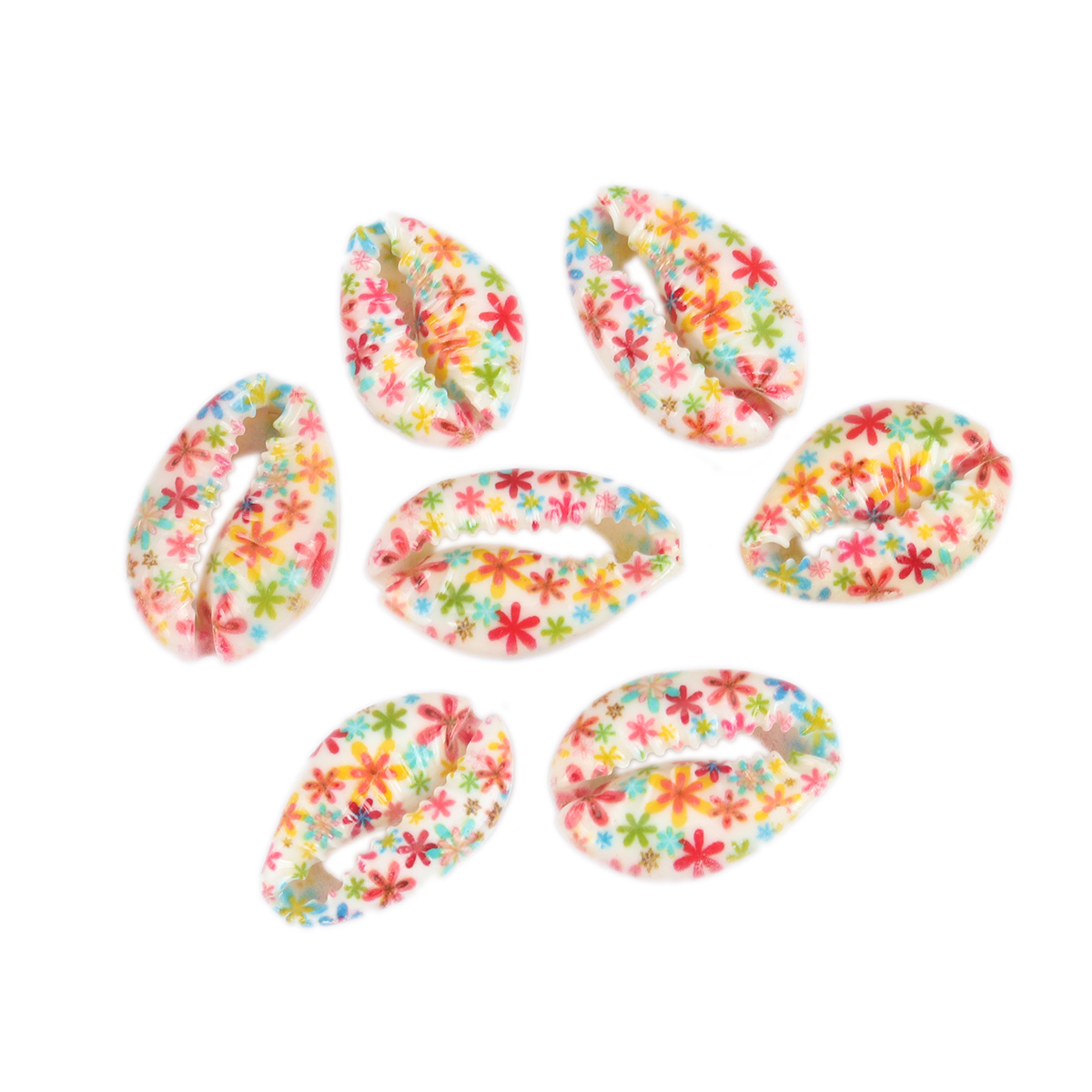 Picture of Natural Shell Loose Beads Conch/ Sea Snail Multicolor Flower Pattern About 25mm x 17mm-18mm x 14mm, 10 PCs