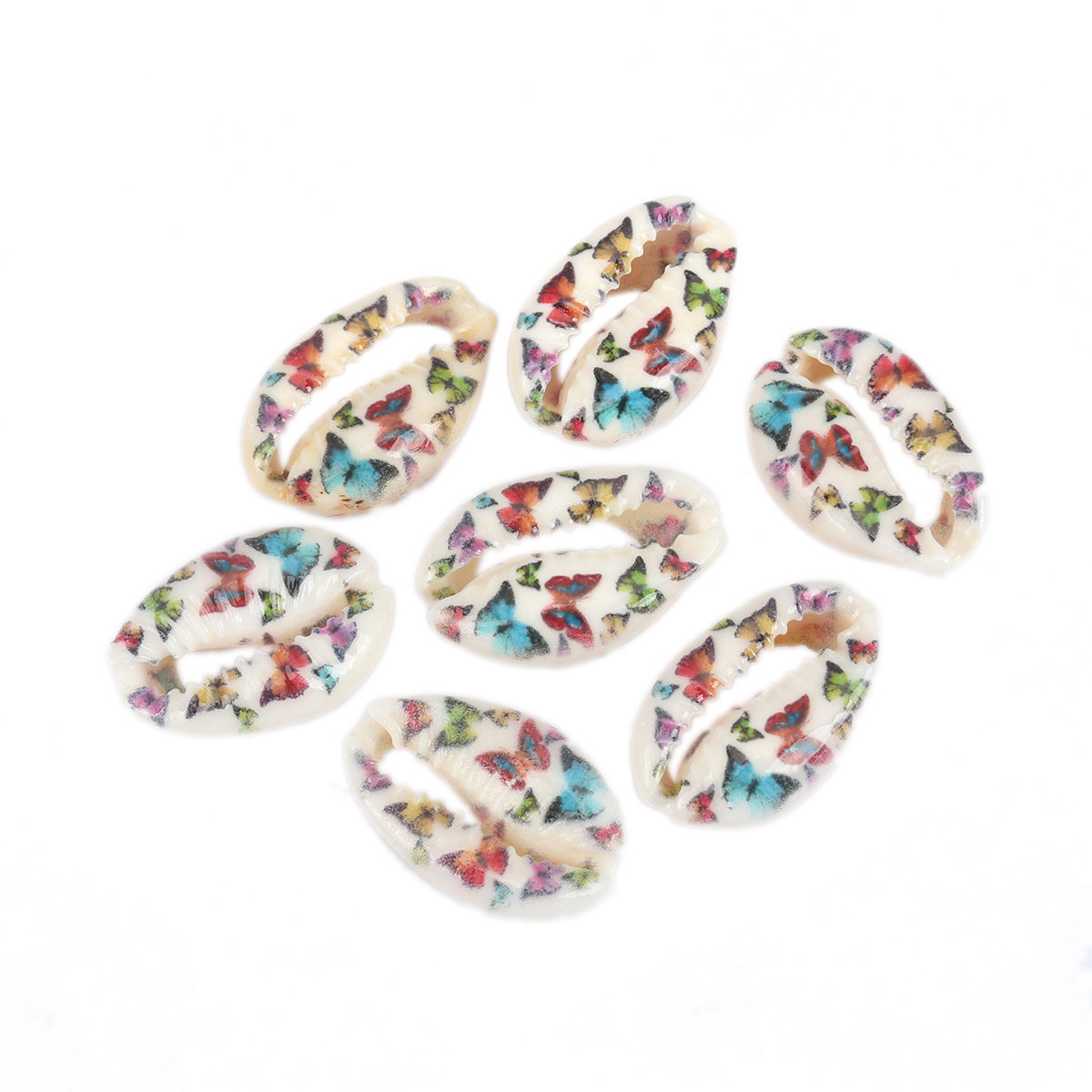Picture of Natural Shell Loose Beads Conch/ Sea Snail Multicolor Butterfly Pattern About 25mm x 17mm-18mm x 14mm, 10 PCs