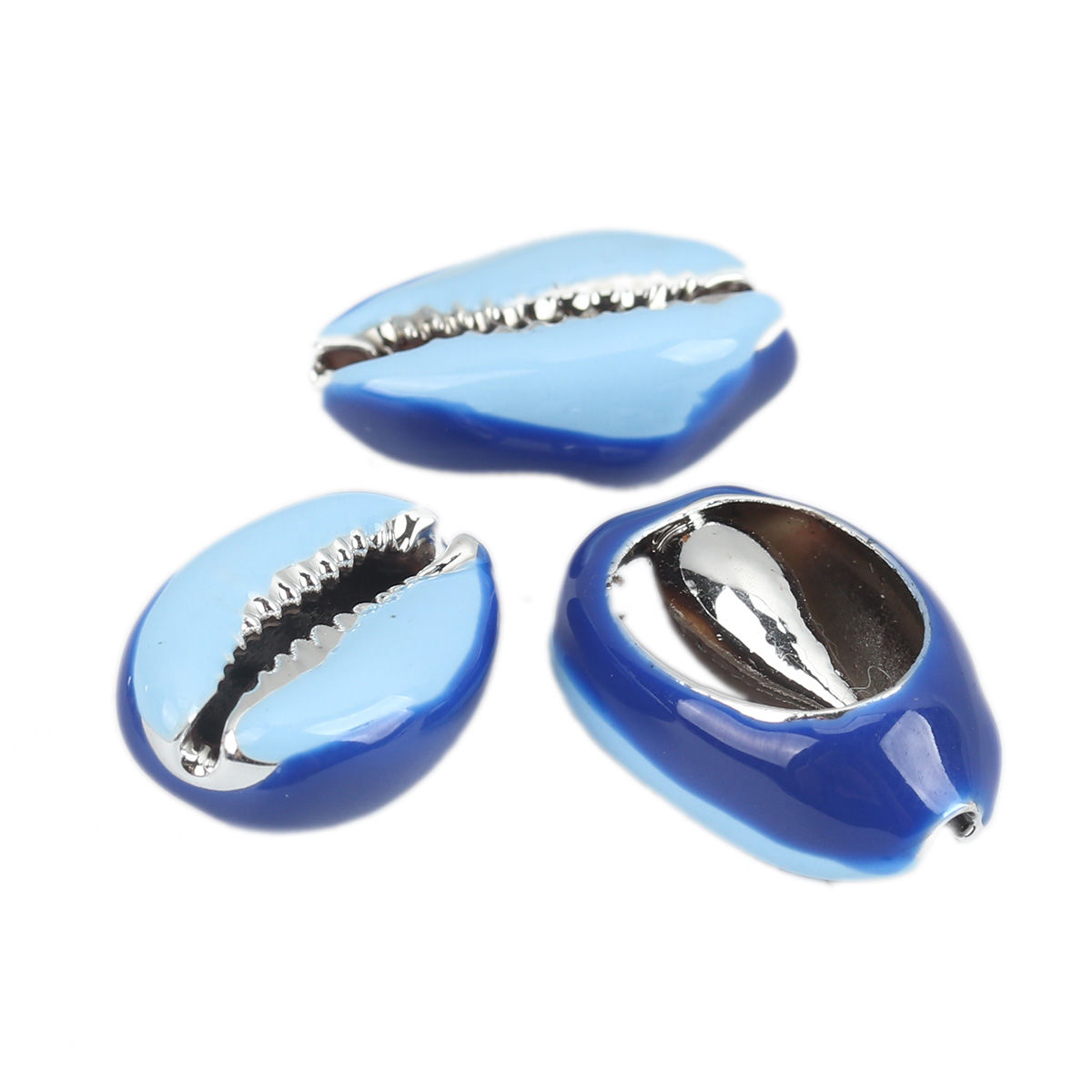 Picture of Natural Shell Loose Beads Conch/ Sea Snail Silver Royal Blue & Lightblue About 24mm x 16mm-17mm x 13mm, 5 PCs