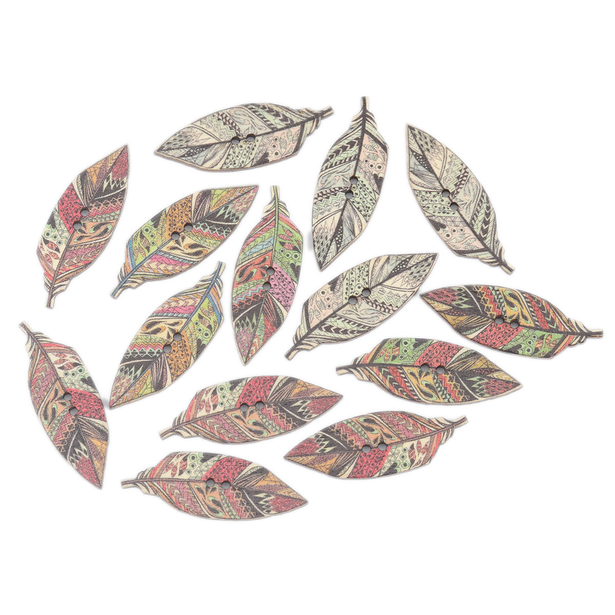Picture of Natural Wood Sewing Buttons Scrapbooking 2 Holes Leaf At Random Mixed 42mm x 15mm, 50 PCs