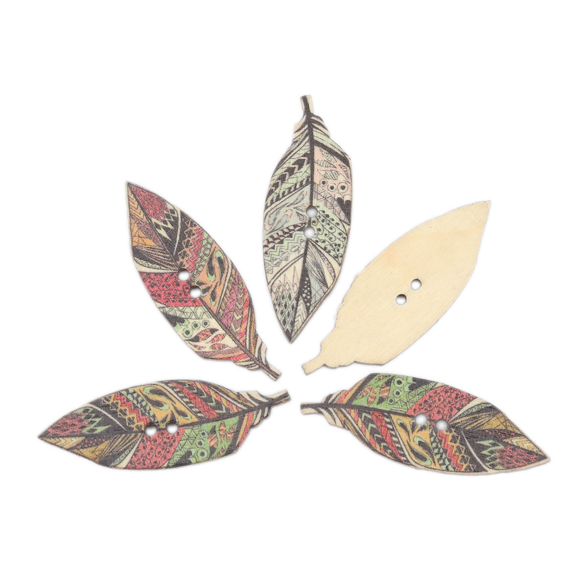 Picture of Natural Wood Sewing Buttons Scrapbooking 2 Holes Leaf At Random Mixed 42mm x 15mm, 50 PCs