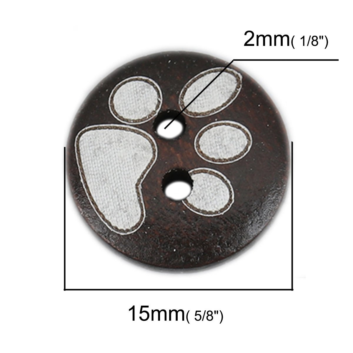 Image de Bouton de Couture en Bois Naturel Deux Trous Rond Café Foncé Griffe 15mm Dia, 100 Pcs
