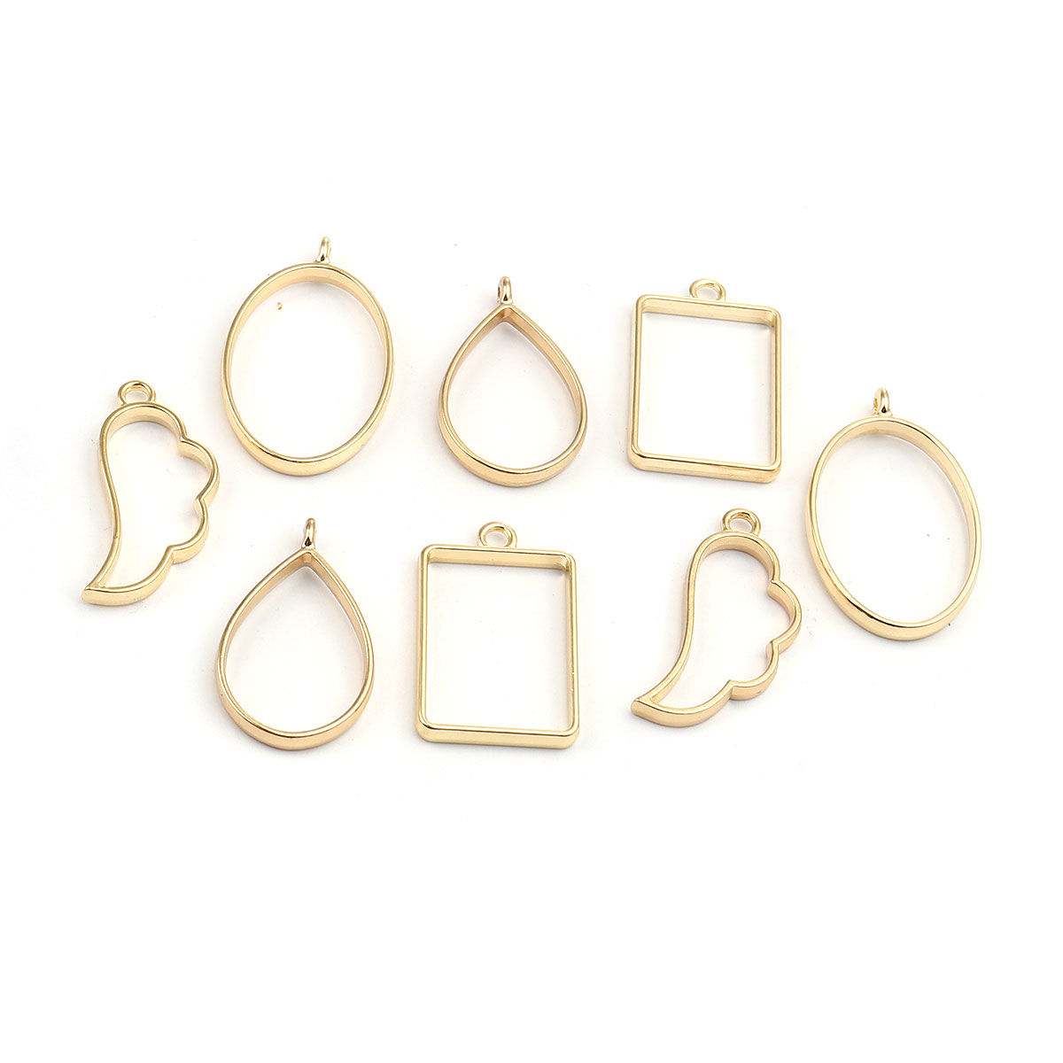 Picture of Zinc Based Alloy Open Back Bezel Pendants For Resin Gold Plated Rectangle Mixed 3.9x2.4cm - 3.4x2cm, 1 Set ( 8 PCs/Set)