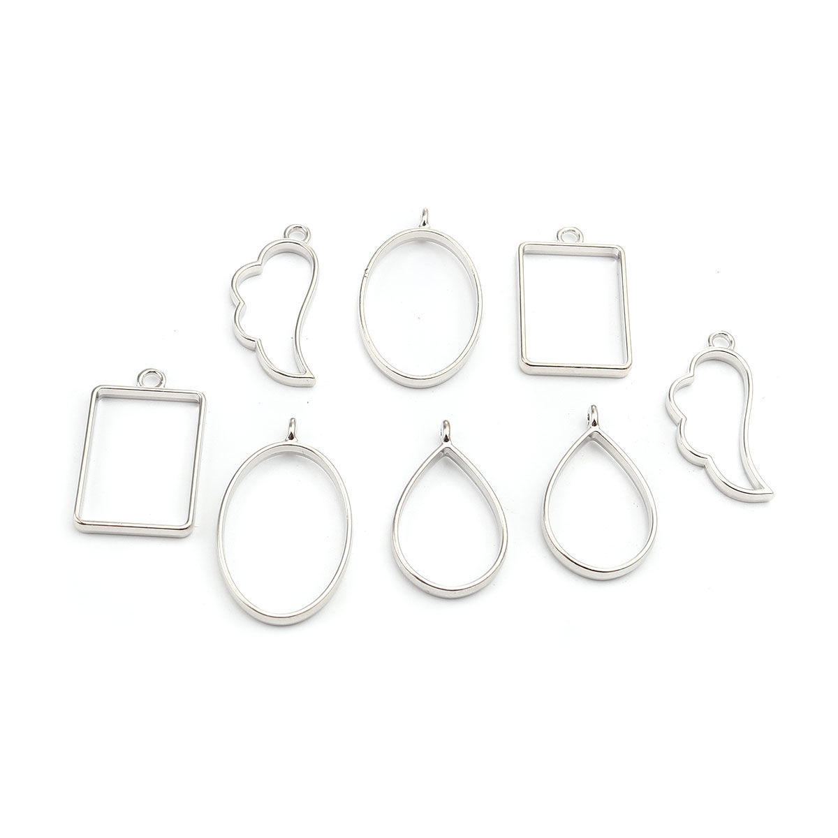 Imagen de Zamak Open Back Bezel Colgantes para Resina Tono de Plata Ala Mixto 3.9x2.4cm - 3.4x2cm, 1 Juego ( 8 Unidades/Juego)