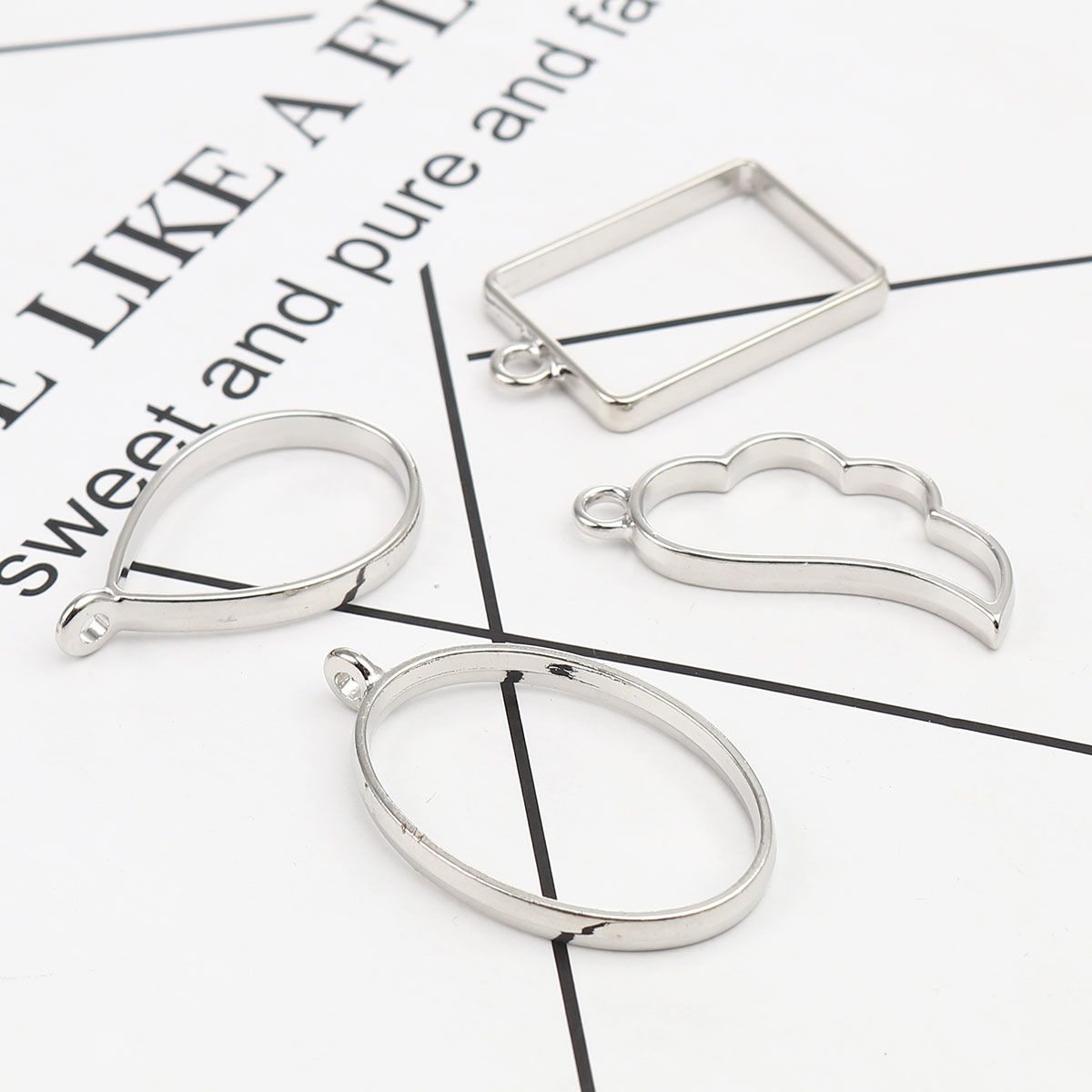 Imagen de Zamak Open Back Bezel Colgantes para Resina Tono de Plata Ala Mixto 3.9x2.4cm - 3.4x2cm, 1 Juego ( 8 Unidades/Juego)