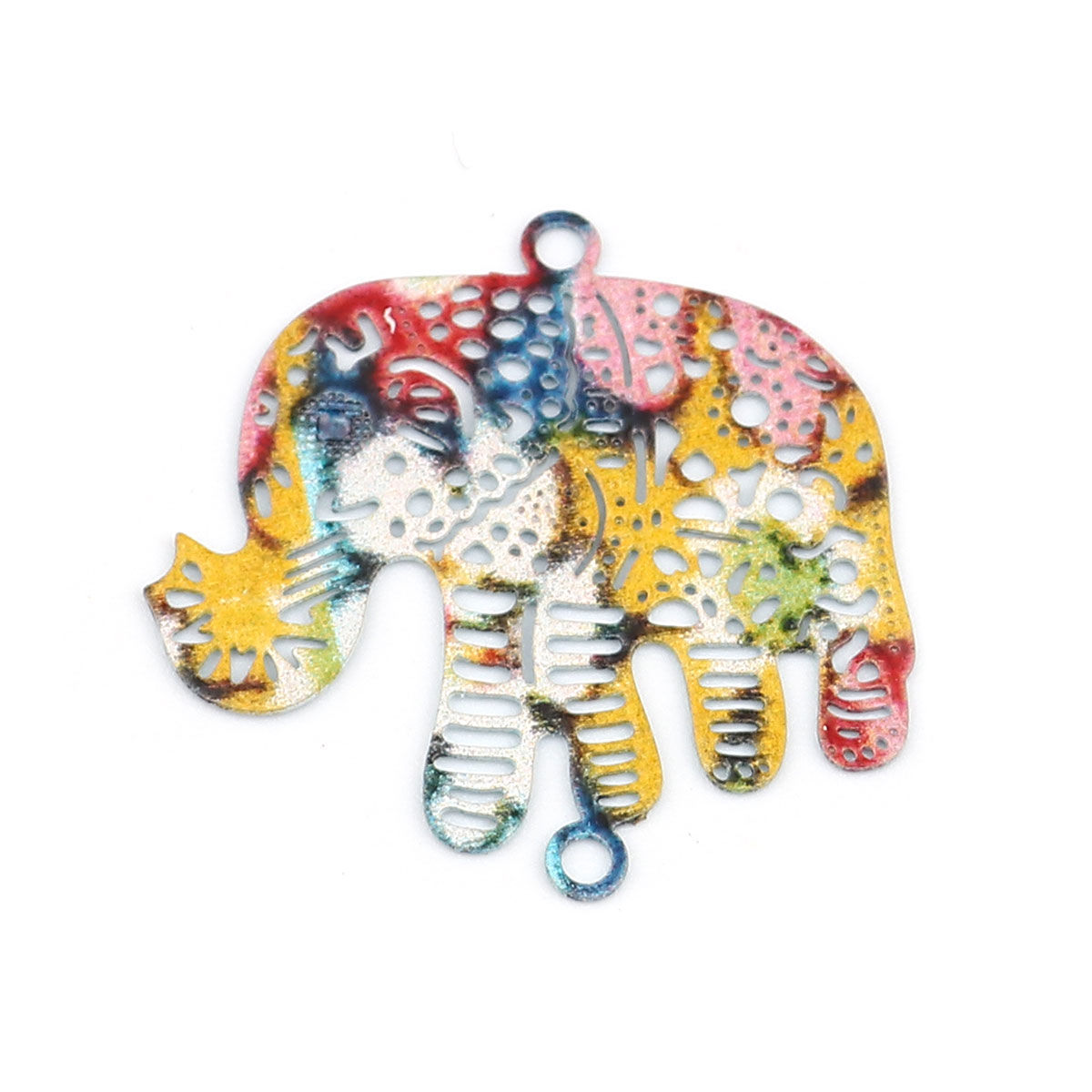 Imagen de Latón Filigrana Estampación Conectores Elefante Multicolor Pintura 24mm x 23mm, 10 Unidades