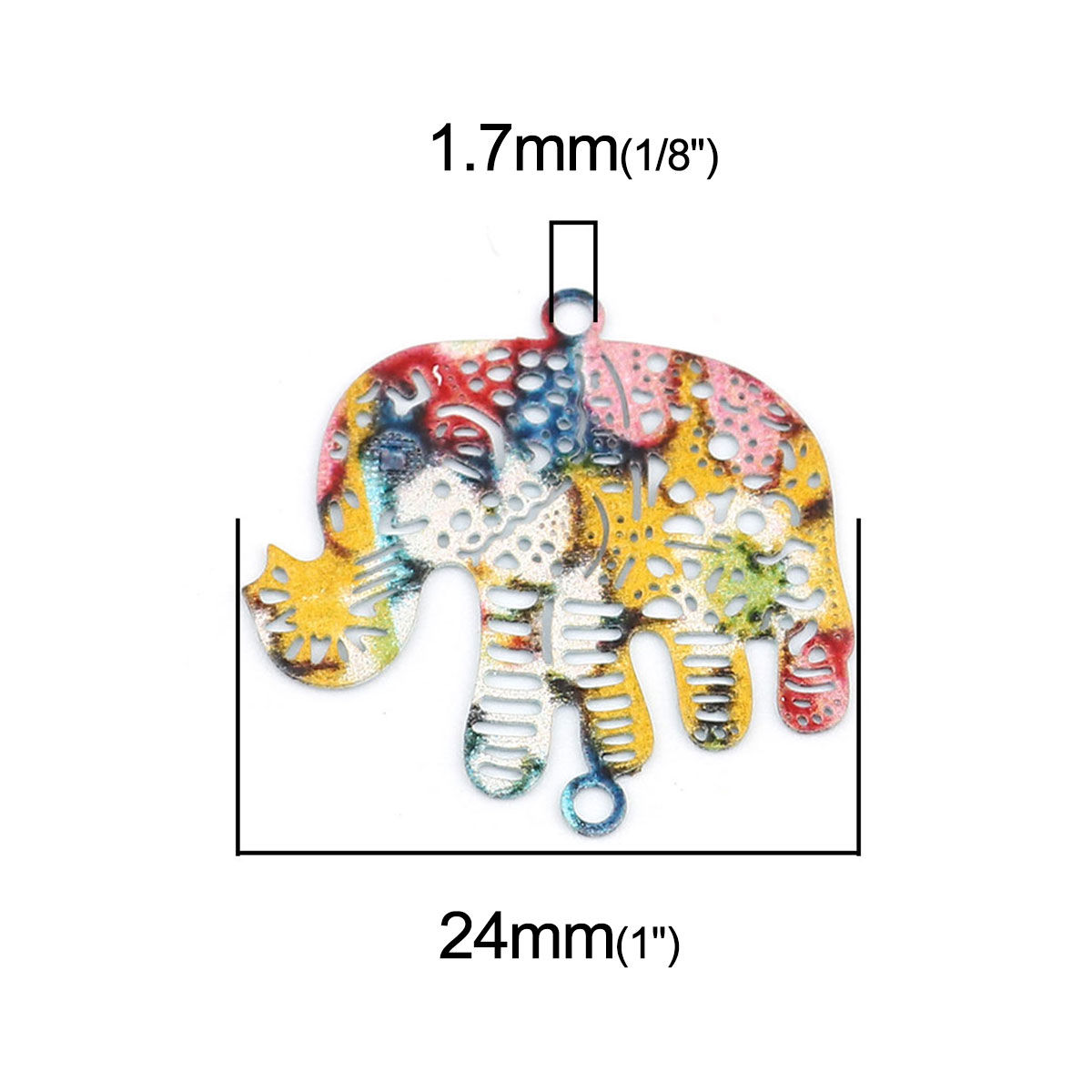 Imagen de Latón Filigrana Estampación Conectores Elefante Multicolor Pintura 24mm x 23mm, 10 Unidades
